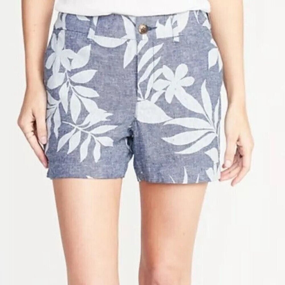 Old Navy Everyday Short Linen Blend Tropical Leaf Print Shorts Size 4